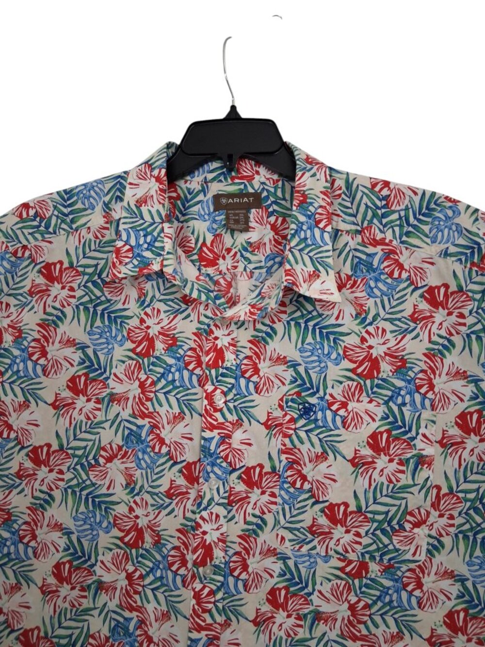 Ariat | "Dillan" Short Sleeve Floral Print Button Front Shirt Red White | Sz 3XL
